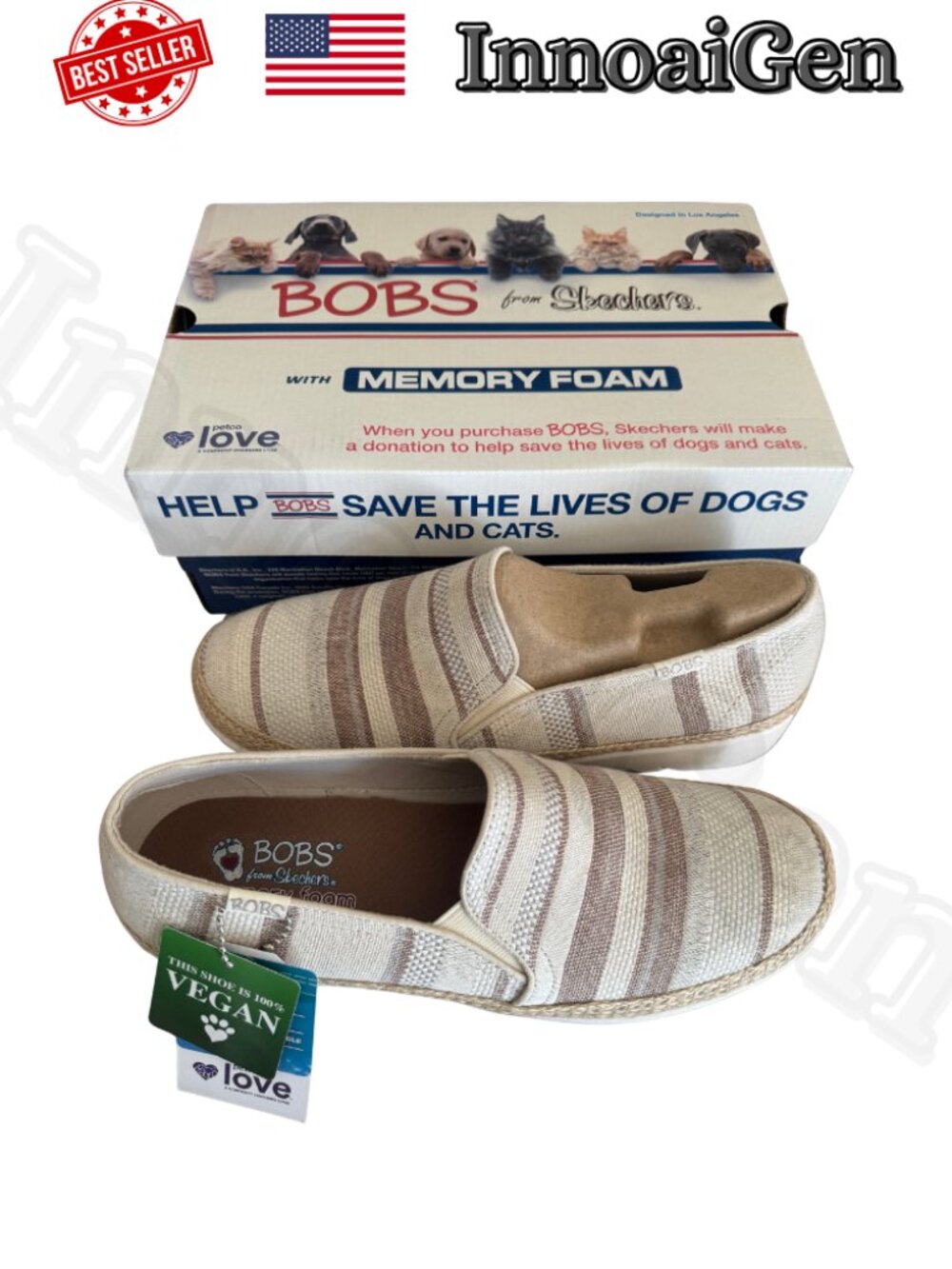 Skechers BOBS Serene Heights Striped Slip-On Loafers Size 9.5 NWB Vegan Memory